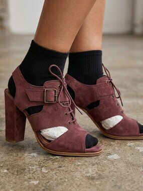 Schuler & Sons Heels Slingback size 7.5 Women’s 38 Burgundy Suede Anthropologie